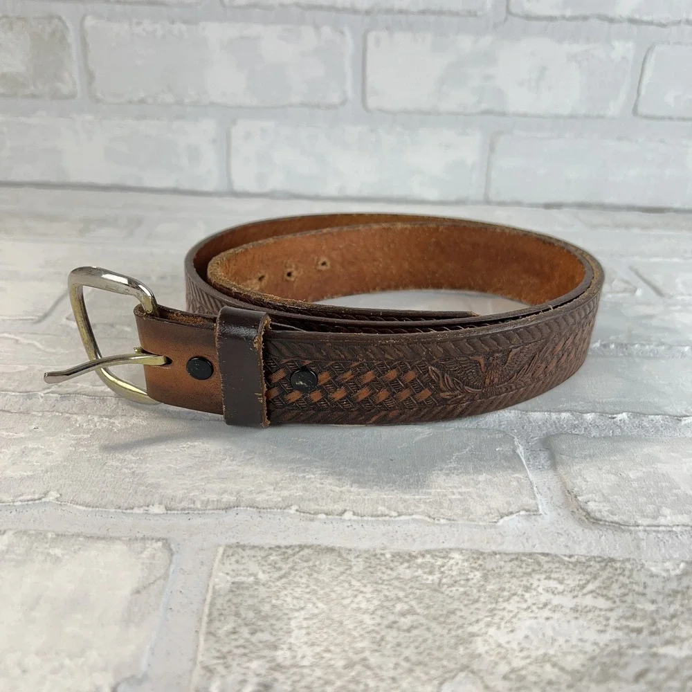 Vintage‎ Brushy Creek Belt Mens 40 Tooled Leather Eagle Western Cowboy USA 90s